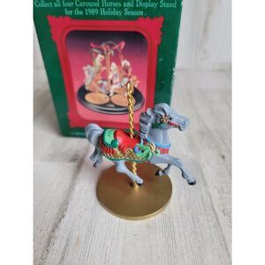 Hallmark vintage Holly Carousel cell horse ornament Xmas
